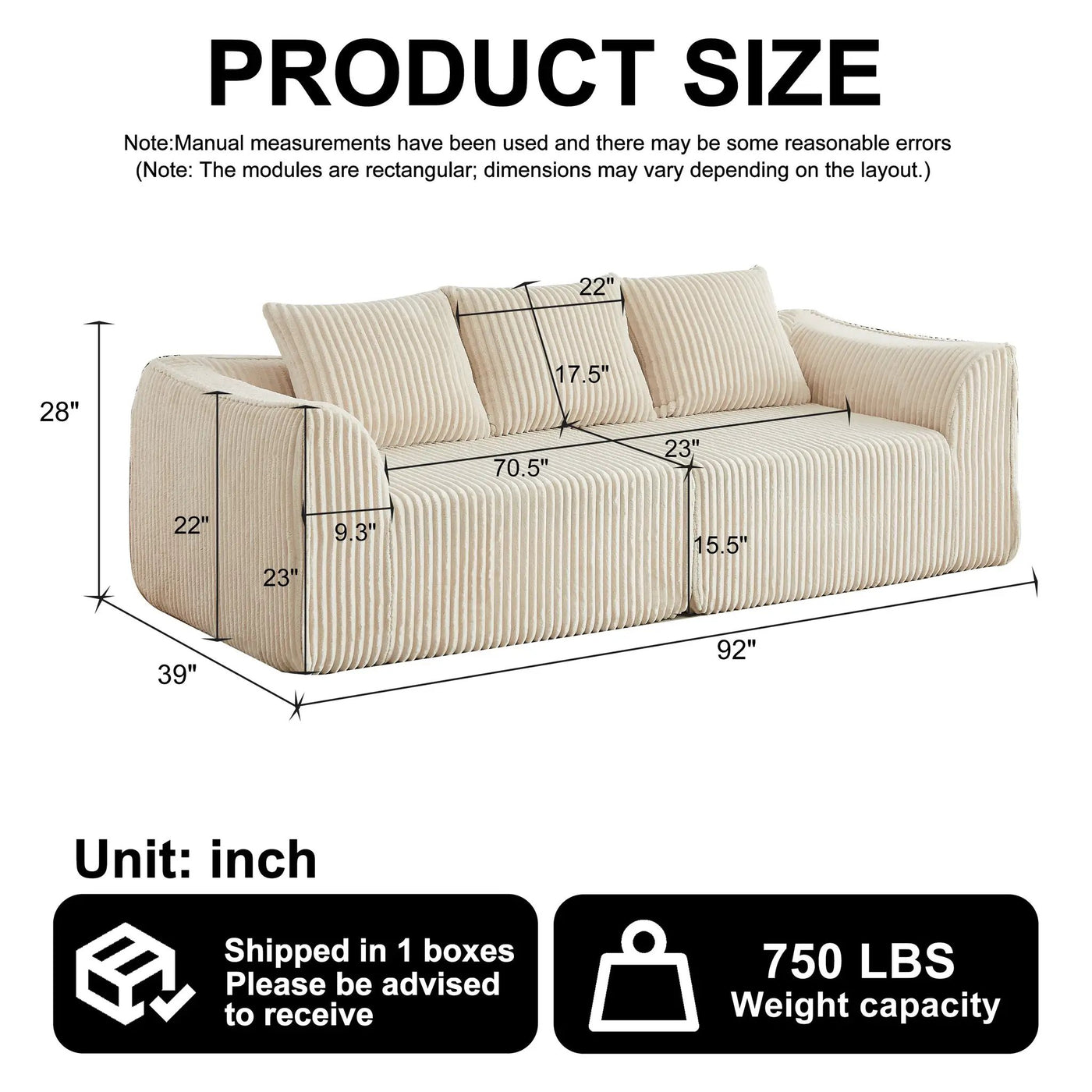 Minimalist 3-Seater Corduroy Sofa by HouseOfZazla