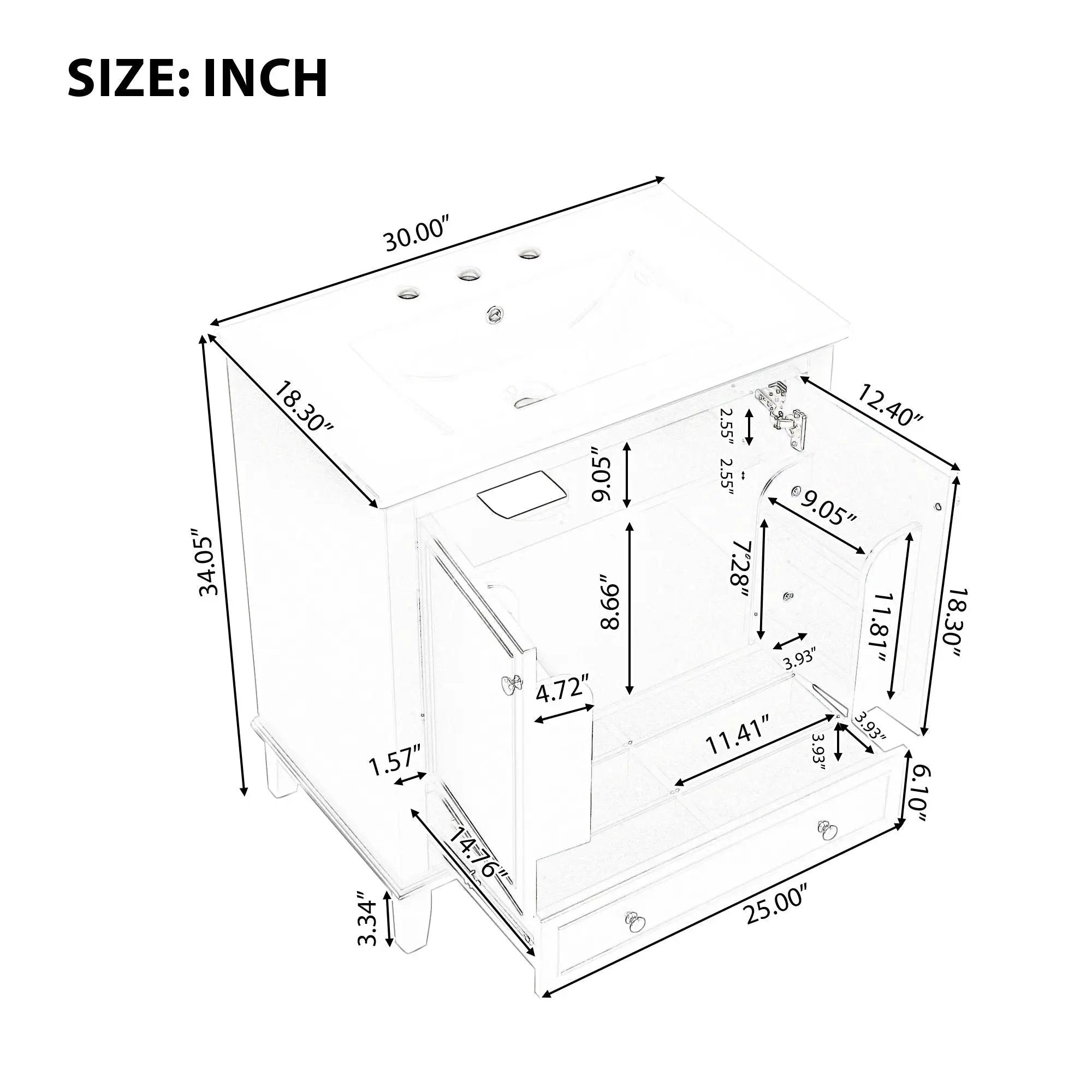 30" Bathroom Vanity With Sink Combo, Multi Functional Bathroom Cabinet With Doors And Drawer - Black by Unique Piece Furniture