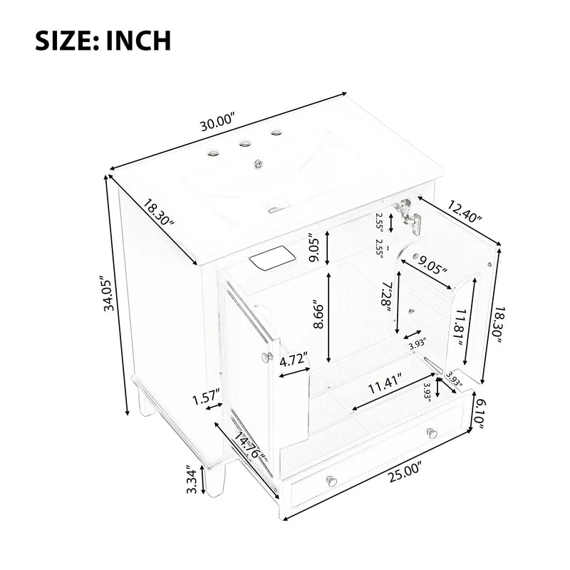 30" Bathroom Vanity With Sink Combo, Multi Functional Bathroom Cabinet With Doors And Drawer - Black by Unique Piece Furniture