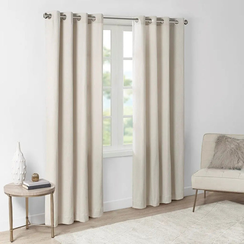 Plaid Rod Pocket and Back Tab Curtain Panel with Fleece Lining Natural 50x84" by HouseOfZazla