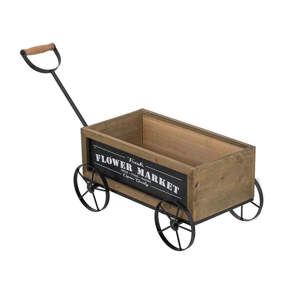 16.5x9.5x8" Rustic Wooden Wagon Planter with Flower Market Sign by HouseOfZazla