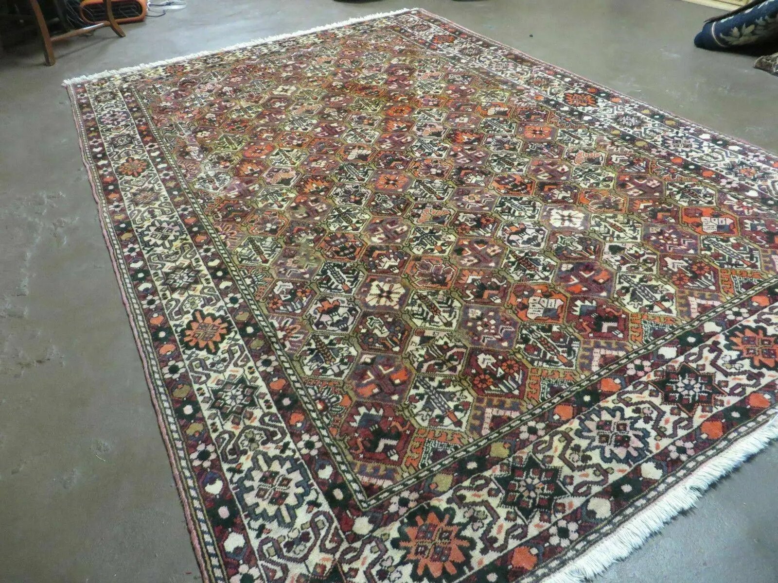 Antique Persian Bakhtiari Rug 7x10 - Multicolor Repeated Panel Design - Vegetable Dyed Rug - Hand Knotted Wool Room Sized Oriental Carpet 7 x 10 Rug by Jewel Rugs