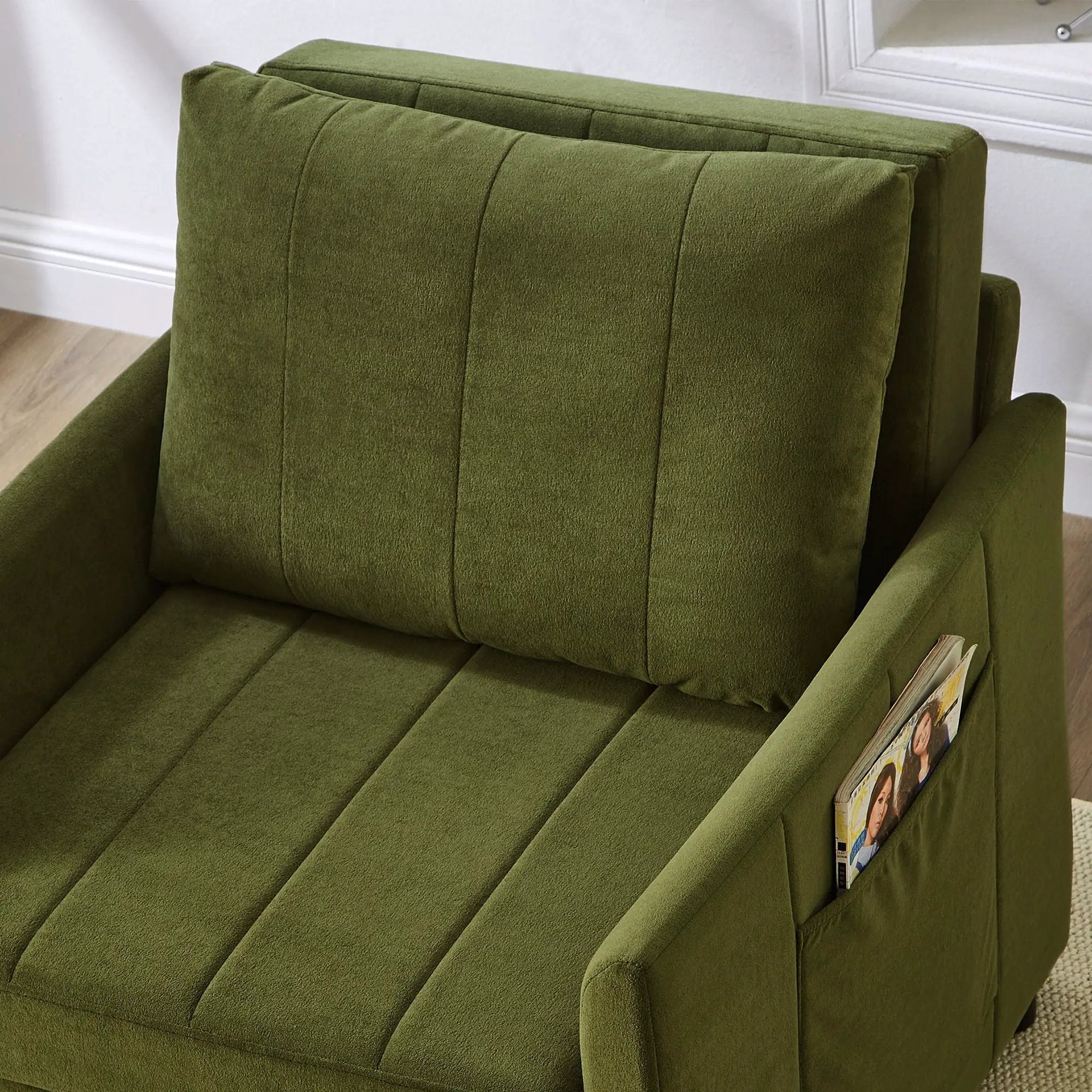 Upholstered Convertible Sleeper Sofa With 5 Position Backrest, Side Pockets, Storage