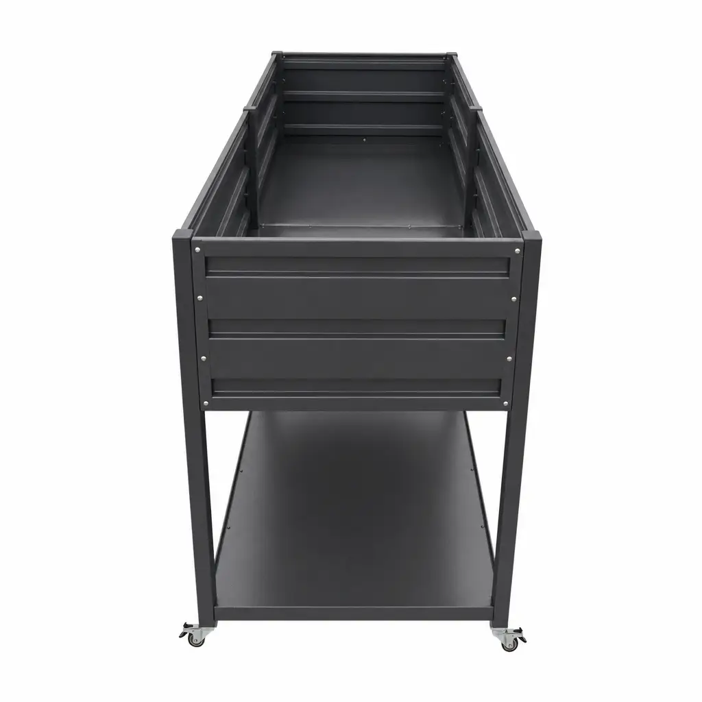 Dual Tier Elevated Metal Raised Garden Bed with Lockable Wheels & Lower Storage Shelf by HouseOfZazla