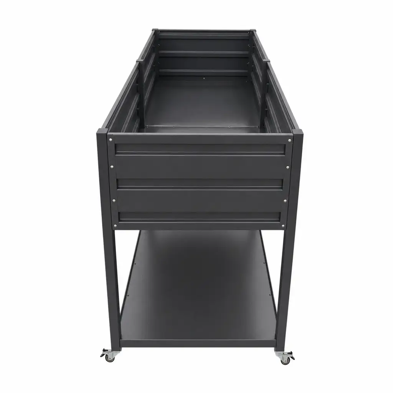 Dual Tier Elevated Metal Raised Garden Bed with Lockable Wheels & Lower Storage Shelf by HouseOfZazla