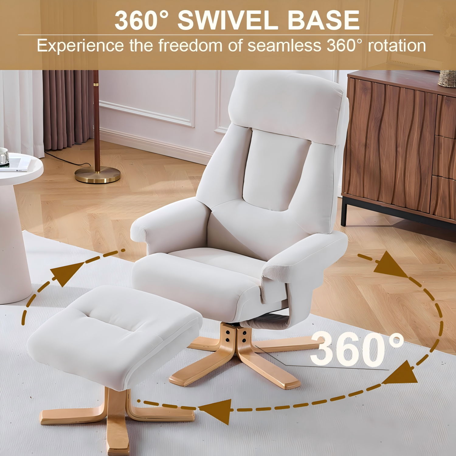 Upholstered Heated Massage 360° Swivel Accent Chair With Ottoman by HouseOfZazla