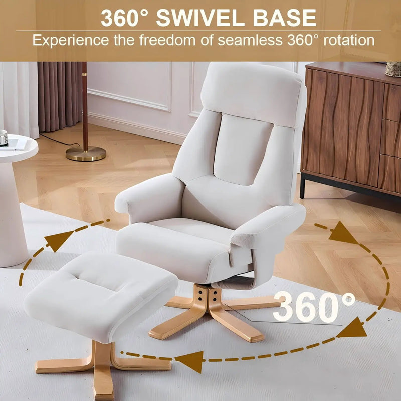 Upholstered Heated Massage 360° Swivel Accent Chair With Ottoman by HouseOfZazla