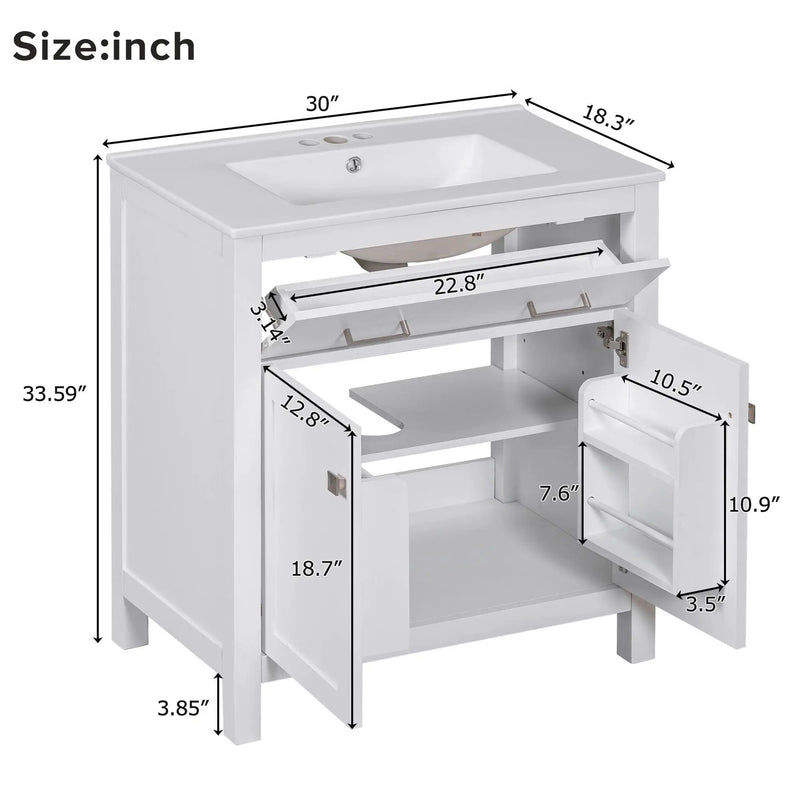 Bathroom Vanity With Ceramic Sink, Modern Single Bathroom Cabinet With 2 Doors And A Shelf, Soft Close Doors by HouseOfZazla