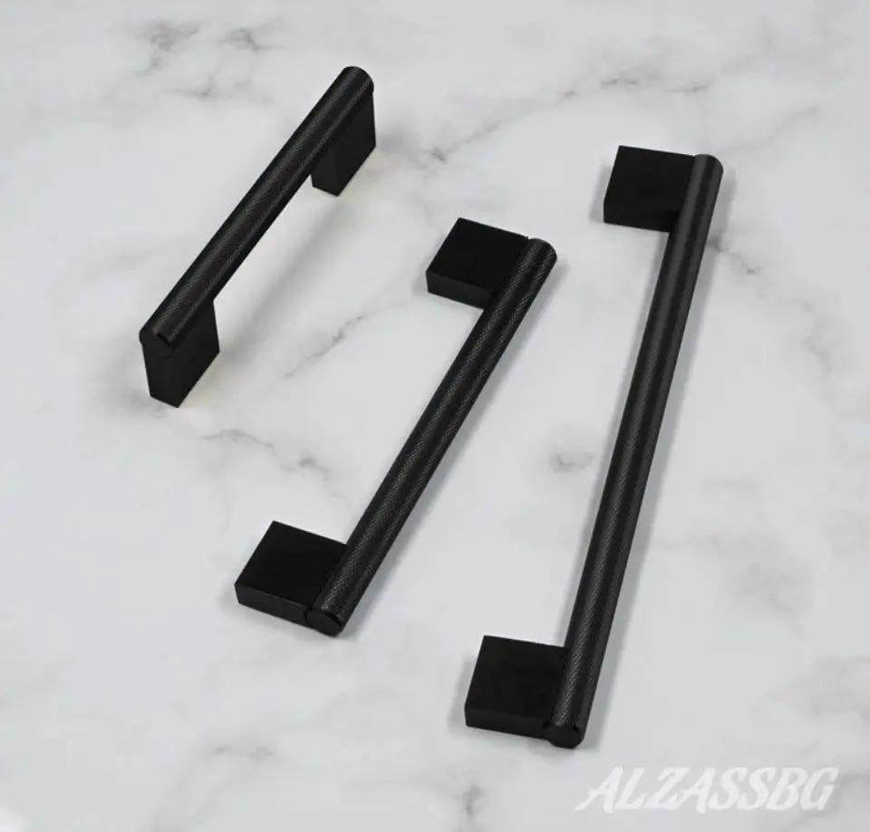 Open Box Alzassbg 10 Pack Matt Black Cabinet Pulls, 5 Inch(128mm) Hole Centers Kitchen Hardware Knurled Cabinet Handles for Cabinets and Drawers by Selzalot