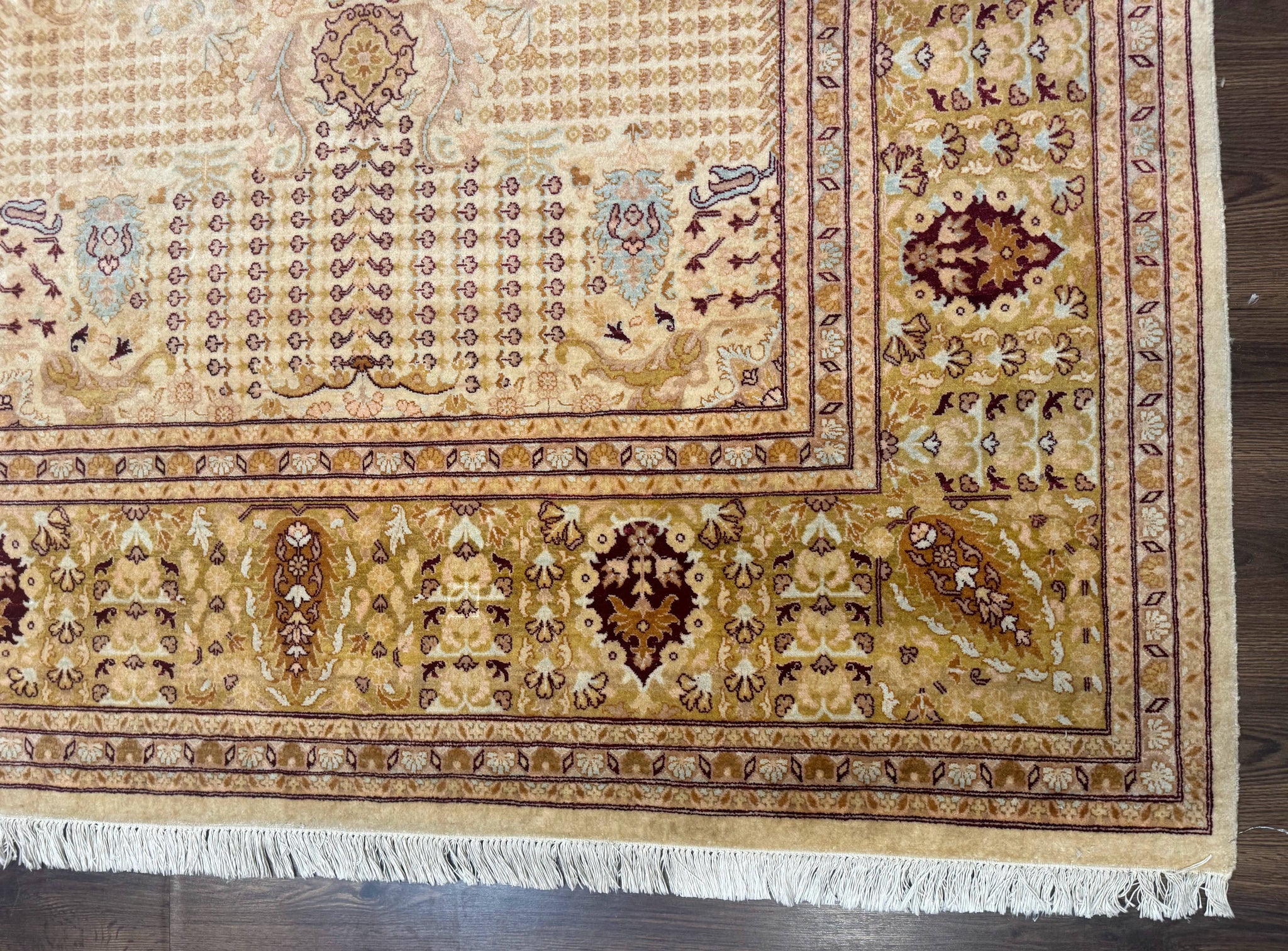Pakistani Carpet 9x12, Finely Hand Knotted 270 KPSI, Cream, Allover Pattern by Jewel Rugs