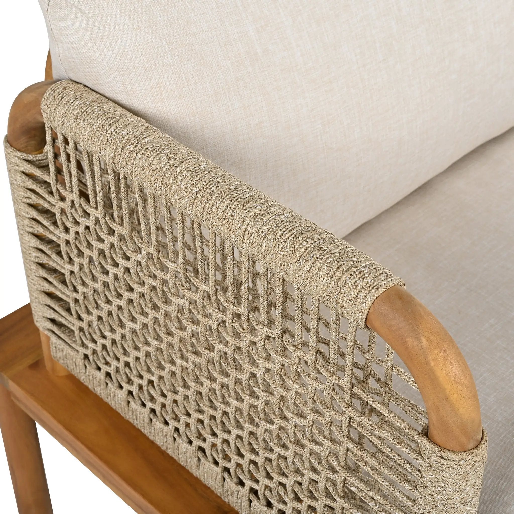 Outdoor Acacia Wood and Rope Club Chair with Cushions (Set of 2) by HouseOfZazla