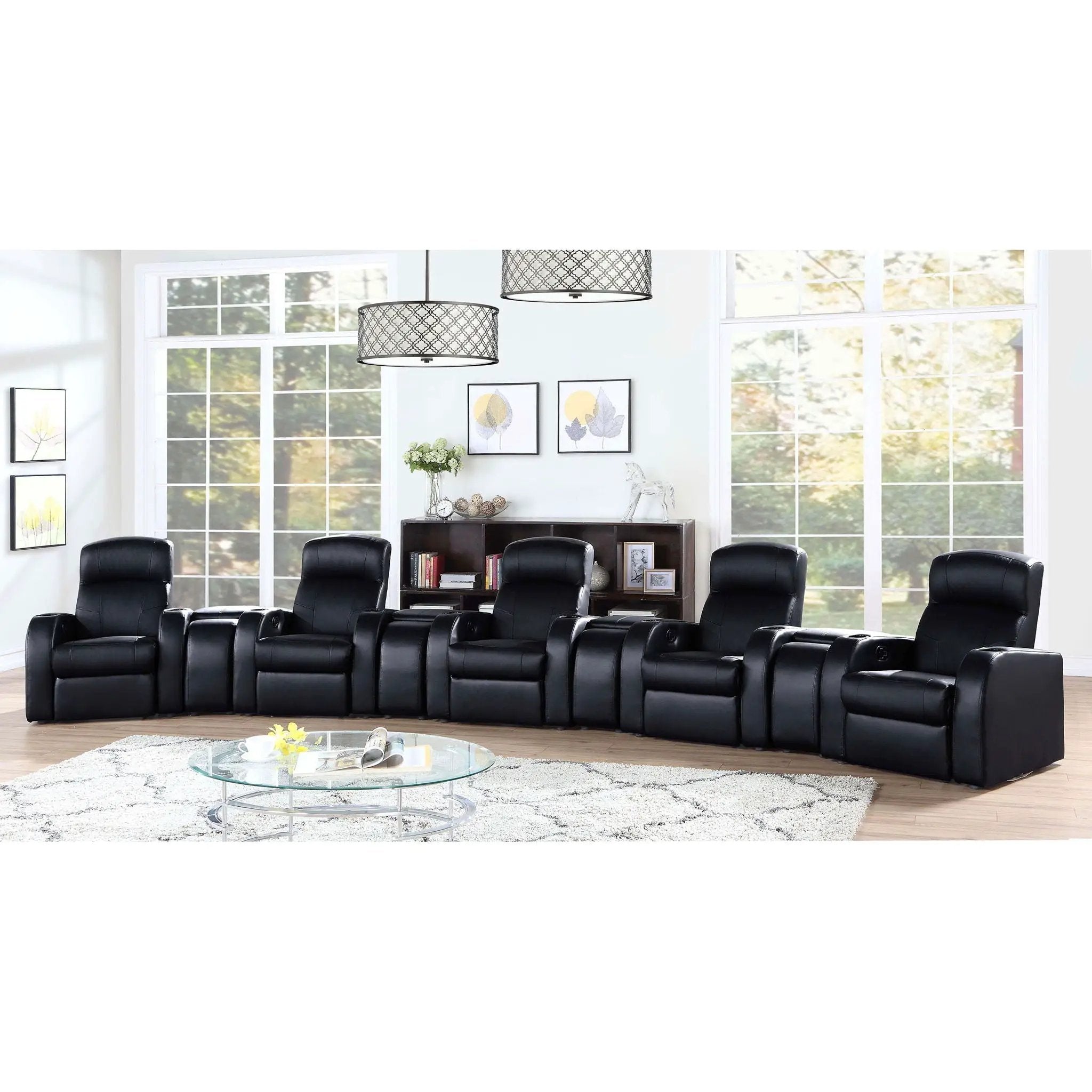9 Piece Home Theater Seating Set With Recliners And Wedge Consoles - Black by HouseOfZazla