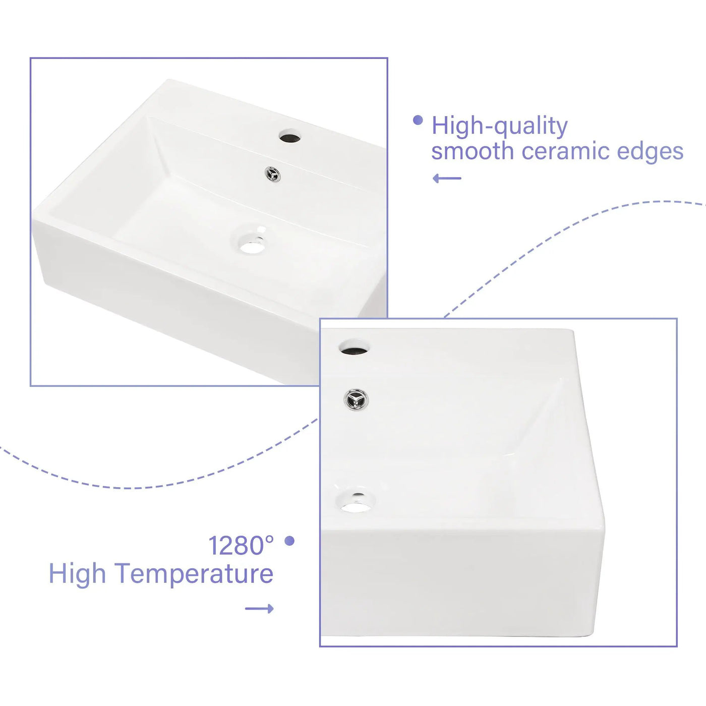 Modern Ceramic Rectangular Wall Mounted Bathroom Sink With Faucet Hole & Overflow by HouseOfZazla