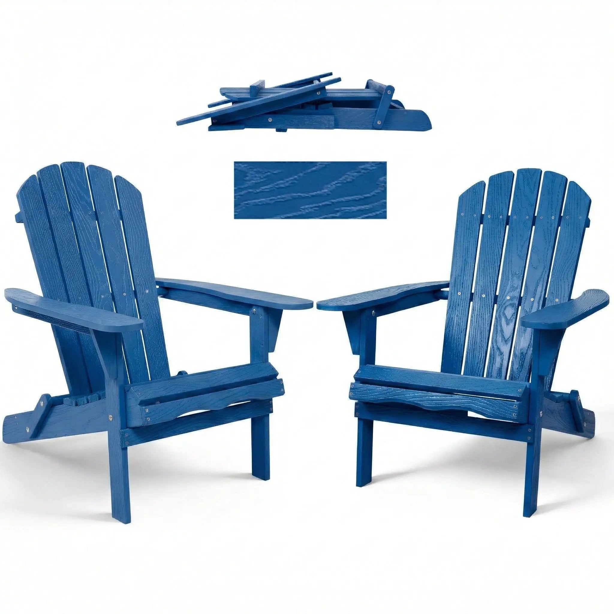 Folding Adirondack Lounge Chair With Embossed Grain For Patio, Backyard, Deck Or Pool Side - Navy Blue by HouseOfZazla