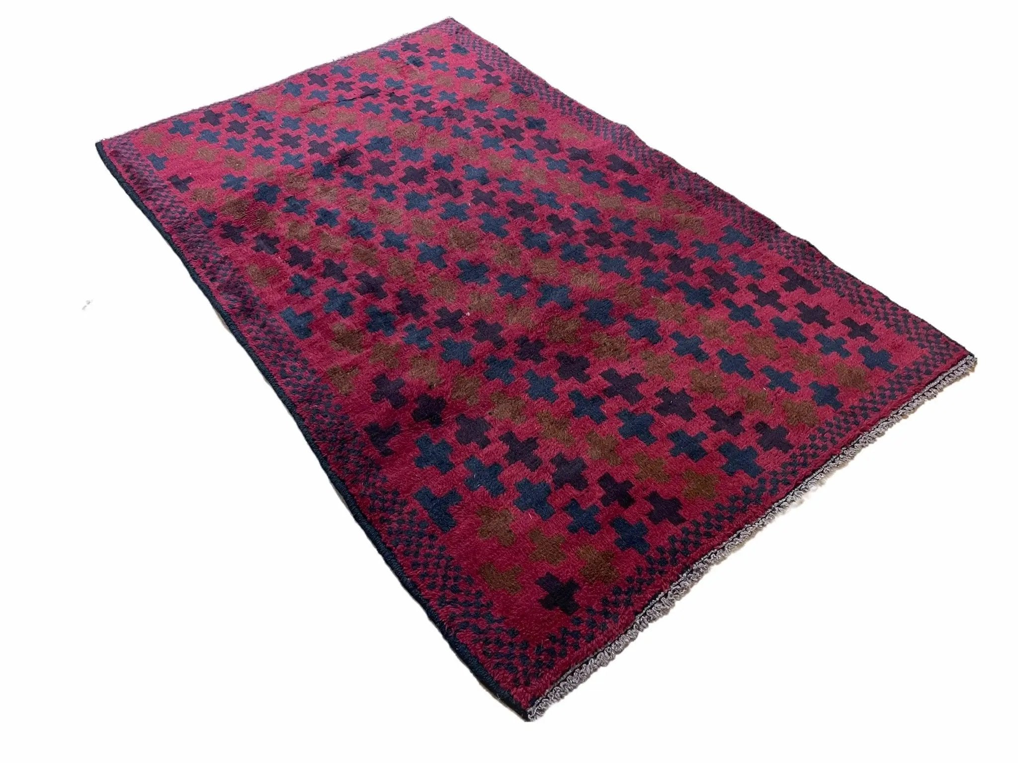 2' 10" X 4'8" Vintage Handmade Tribal Wool Rug Balouchi Rug Afghan Rug Red Beige by Jewel Rugs
