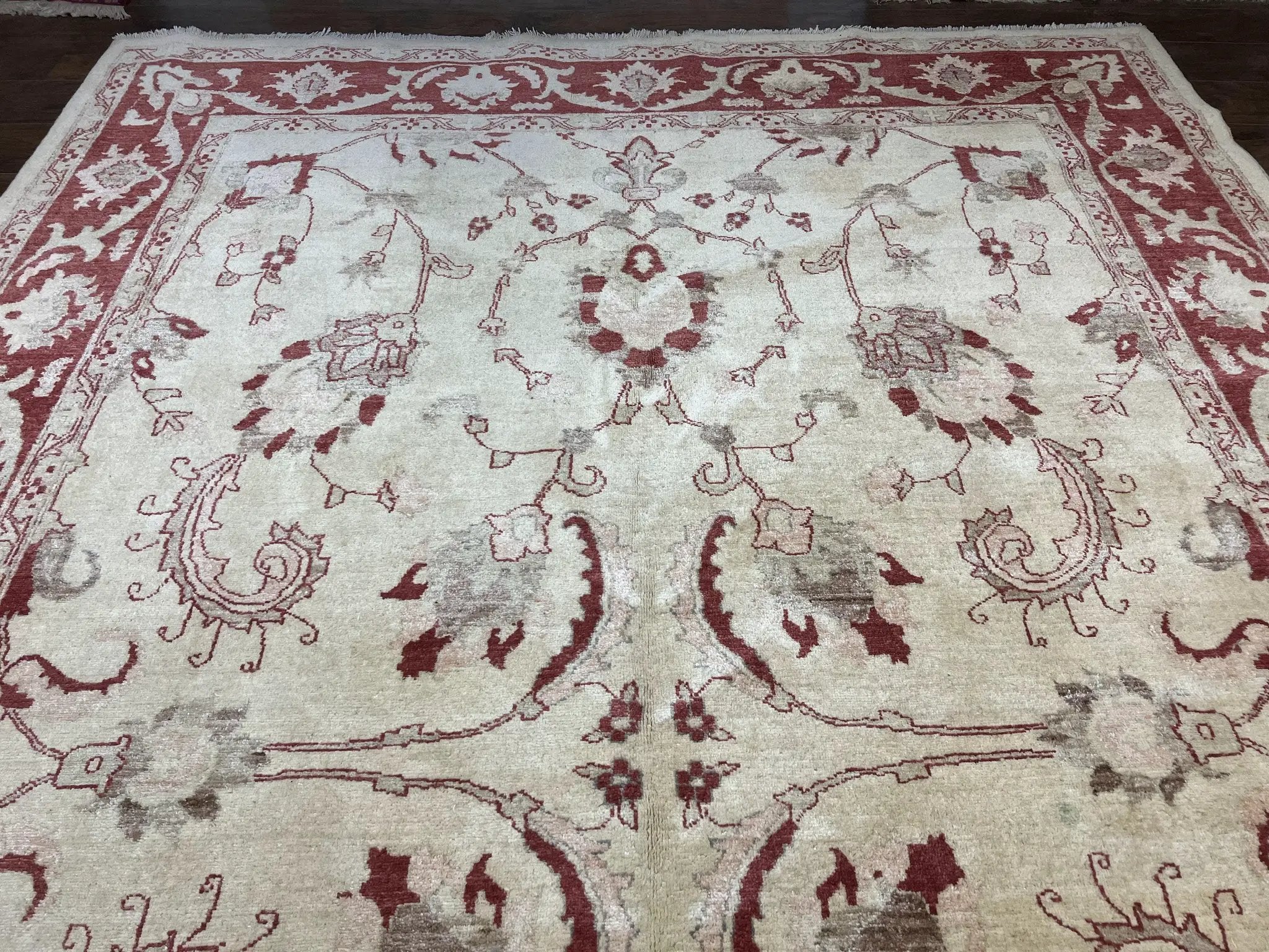 Peshawar Rug 8x12 Pakistani Carpet, Oriental Rug 8 x 12 Chobi Rug, Beige and Red, Allover Large Floral Design, Hand Knotted Vintage Wool by Jewel Rugs