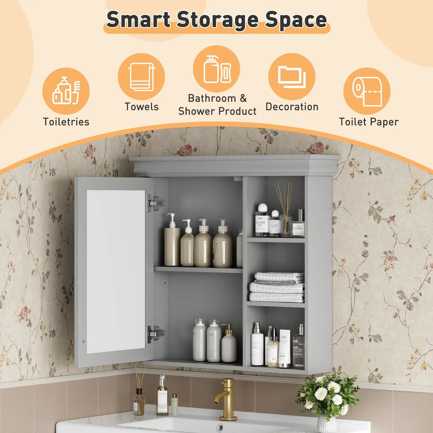Wall Mounted Bathroom Medicine Cabinet With Mirror And Adjustable Storage With Soft Close Hinges by Unique Piece Furniture