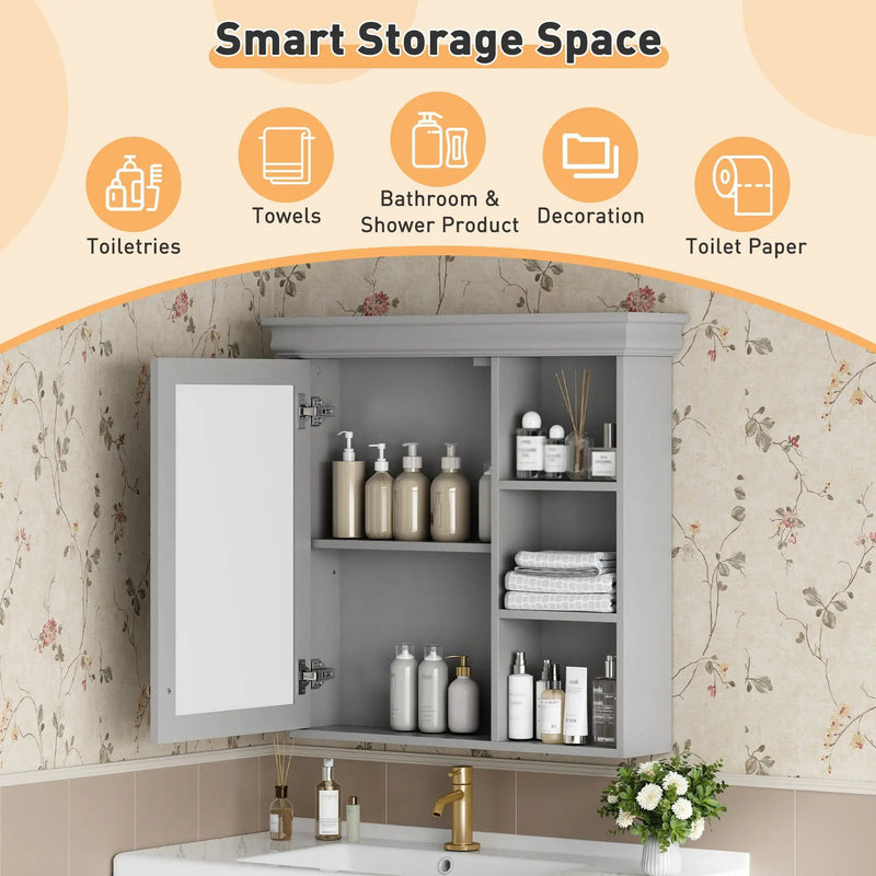 Wall Mounted Bathroom Medicine Cabinet With Mirror And Adjustable Storage With Soft Close Hinges by Unique Piece Furniture