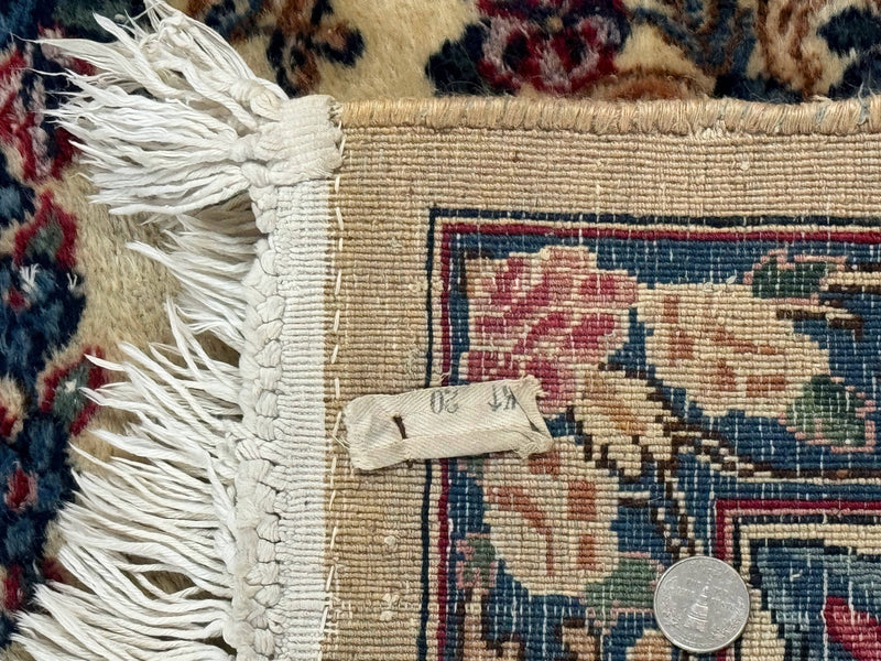Square Persian Kerman Rug 4x4, Ivory Blue Pink, Handmade, Fine 225 KPSI by Jewel Rugs