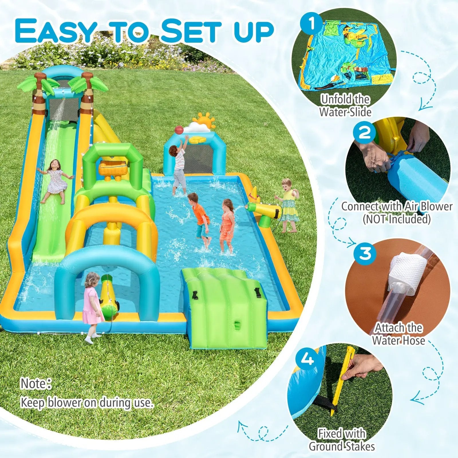 Inflatable Water Slide Tropical Theme Dual Slide Aqua Park Blower Excluded by DirectDeals