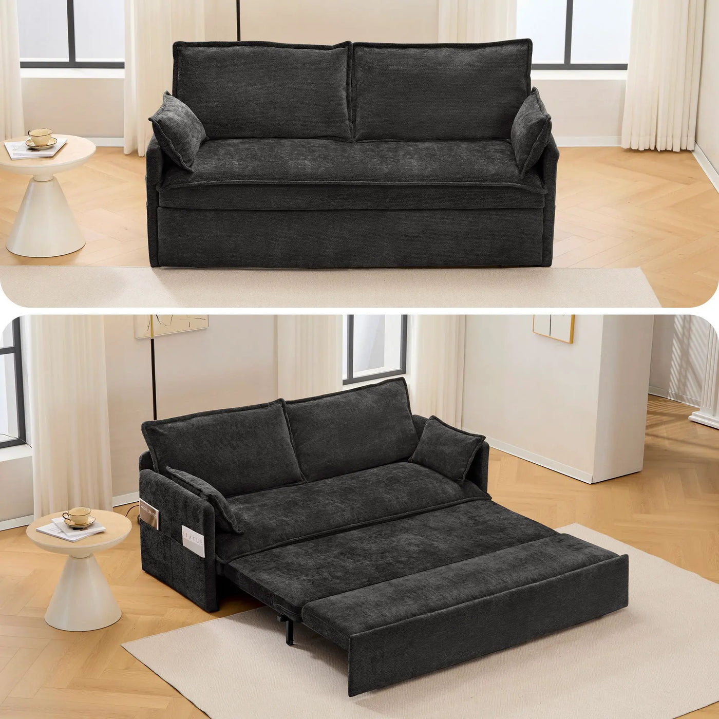 Pull Out Sofa Bed, Convertible Sleeper Sofa Couch, Side Storage, And USB / C - Type Charging Ports Chair by HouseOfZazla