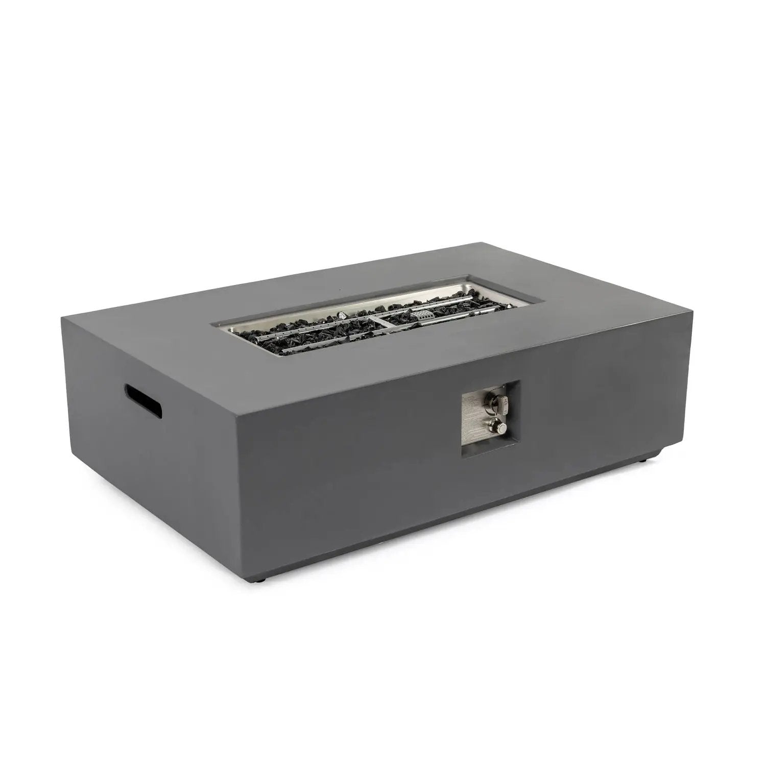 Volon - Rectangular Fire Pit Table, Propane Powered, 50,000 BTU - Light Gray by HouseOfZazla
