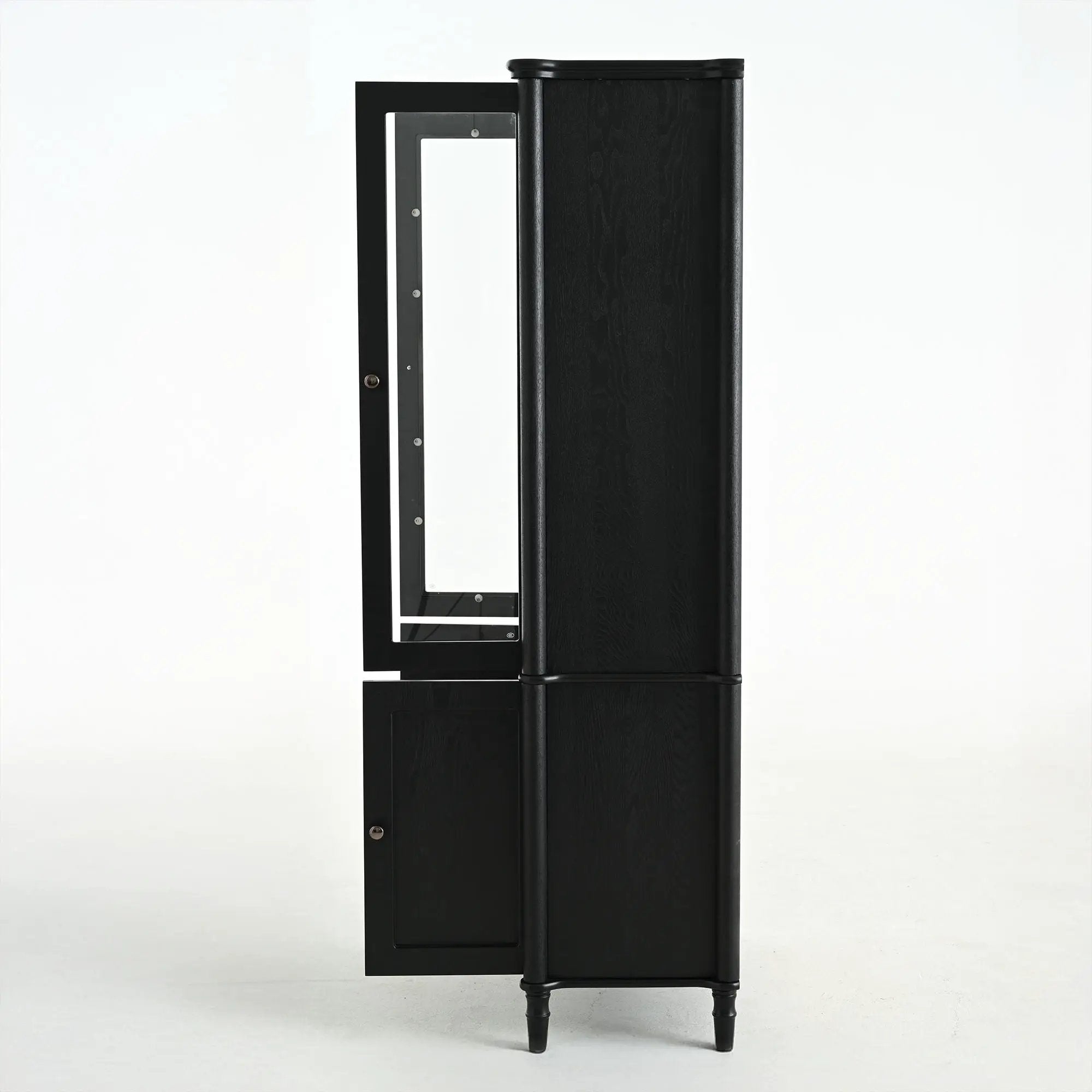 Vintage Display Cabinet With Double Glass Doors, Traditional Style For Collectibles, Ash Wood Veneer, 73.25" Tall - Black / Natural by HouseOfZazla