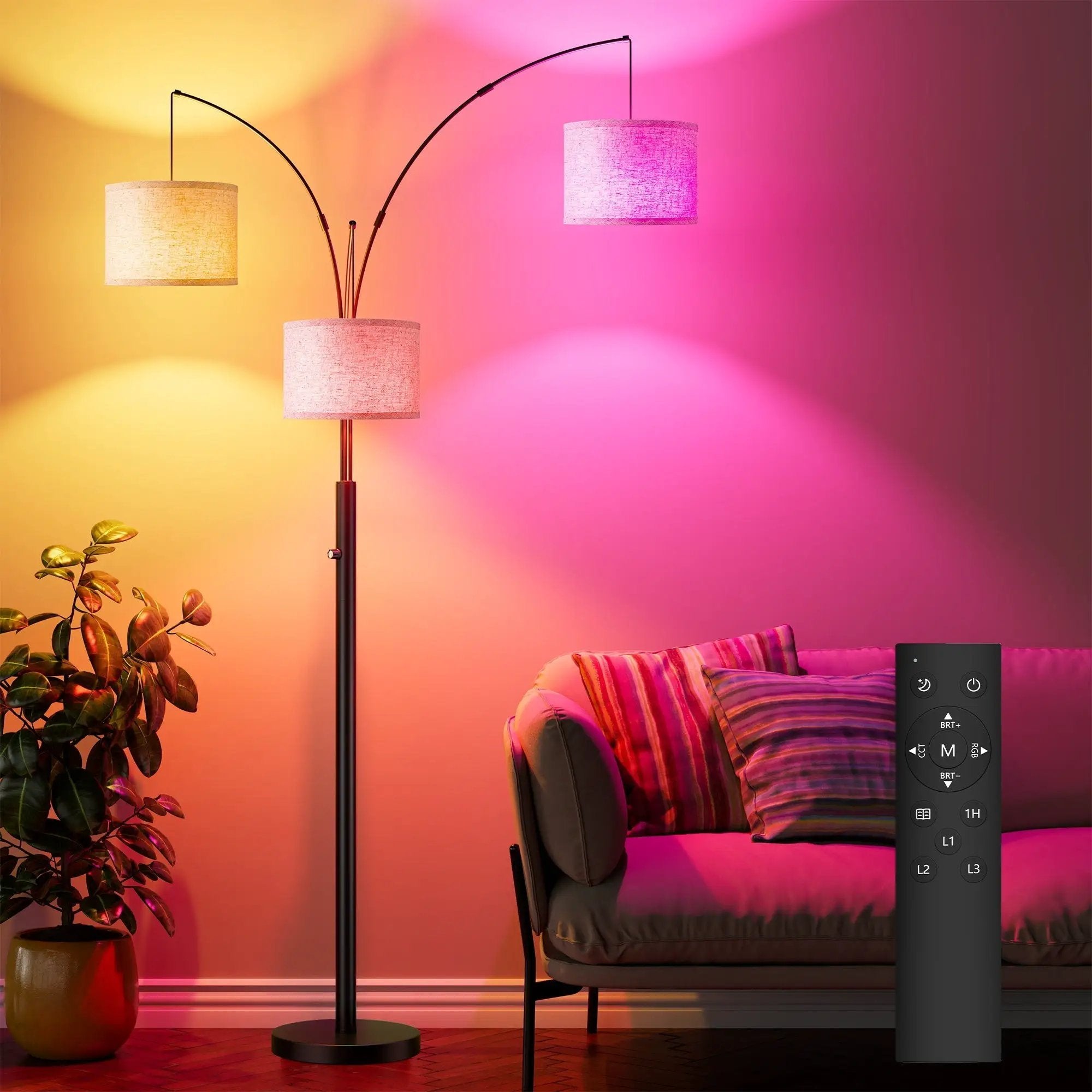 Three-Color Temperature & Dimmable Three-Head Floor Lamp by HouseOfZazla