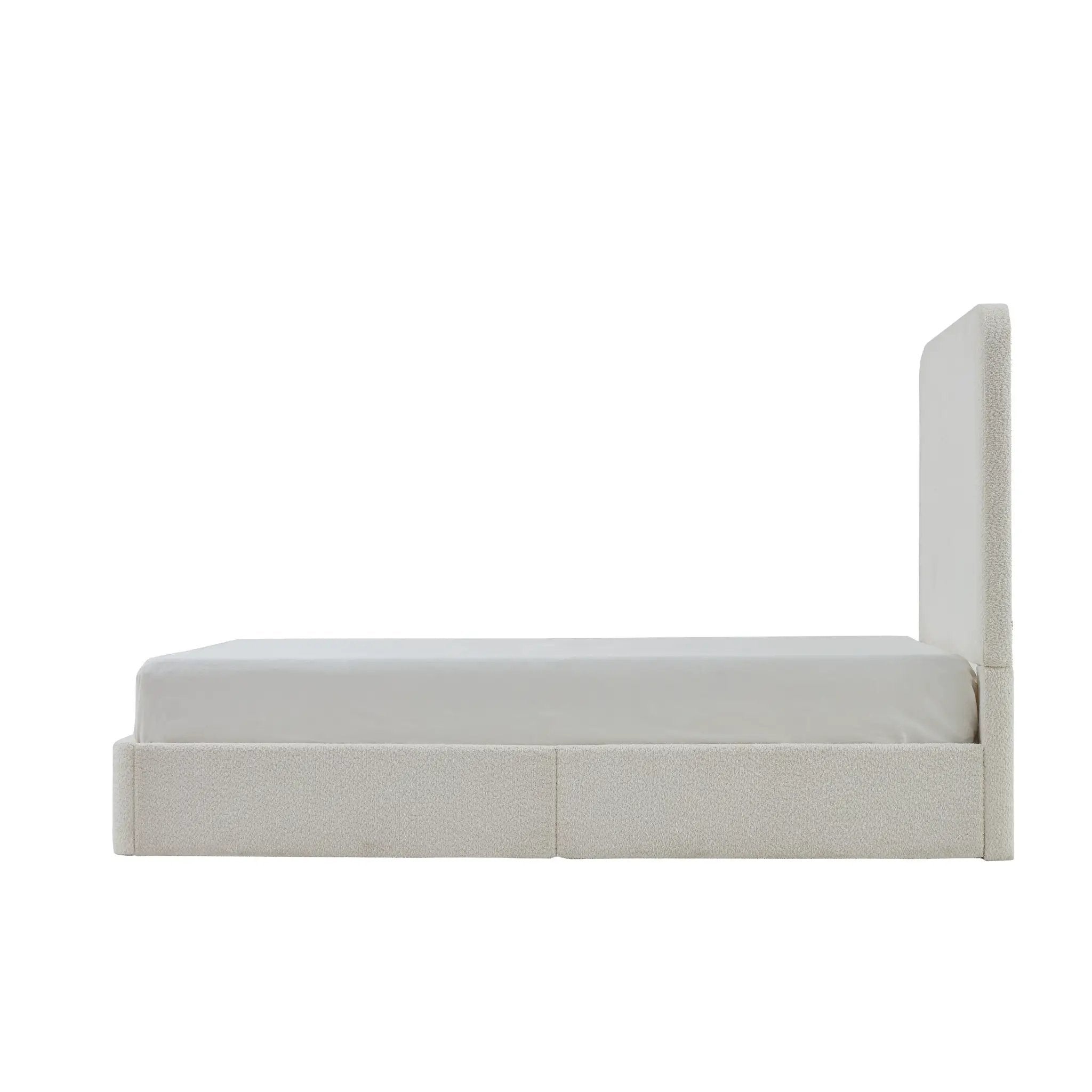 Canter Tall Headboard Upholstered Bed in Pearl White Chenille, Queen Size by HouseOfZazla