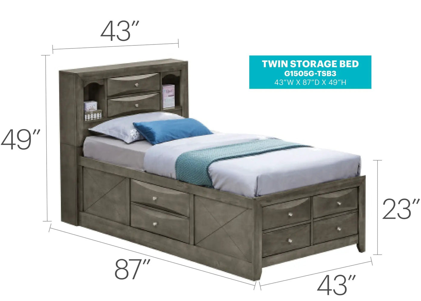 Modern Design Storage Bed With Bookcase Headboard by HouseOfZazla
