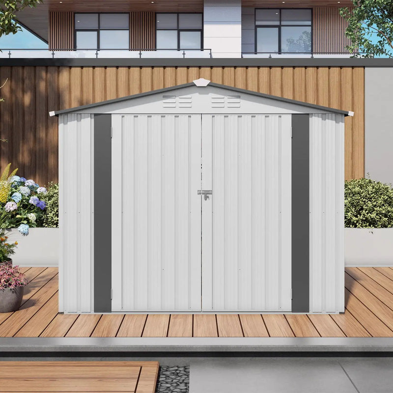 Outdoor Garden Storage Shed, Tool Shed With Pitched Roof Waterproof With 1 Window And 2 Lockable Door - White / Gray by HouseOfZazla