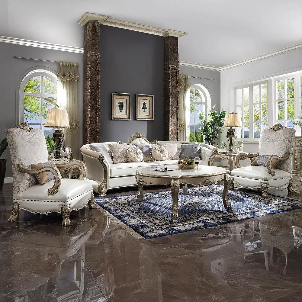 Dresden II - Chair With Pillow - Pearl Synthetic Leather /Fabric & Gold Patina by Unique Piece Furniture