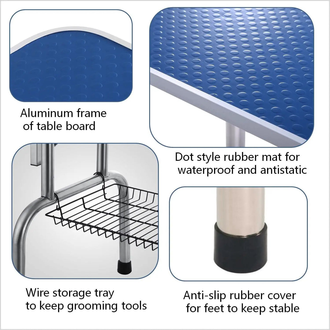 Folding Dog Pet Grooming Table Stainless Steel Frame Rubber Mat On Board With Adjustable Arm And Clamps Pet Dog Cat Grooming Table by HouseOfZazla