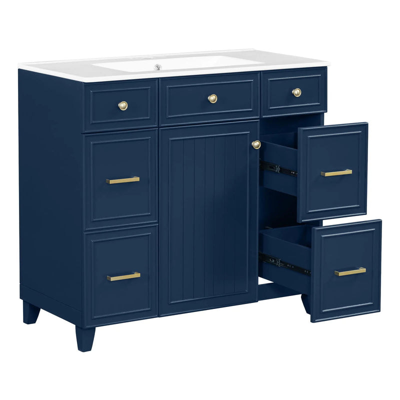 Bathroom Vanity With Ceramic Sink, Soft Close Doors, Adjustable Shelves