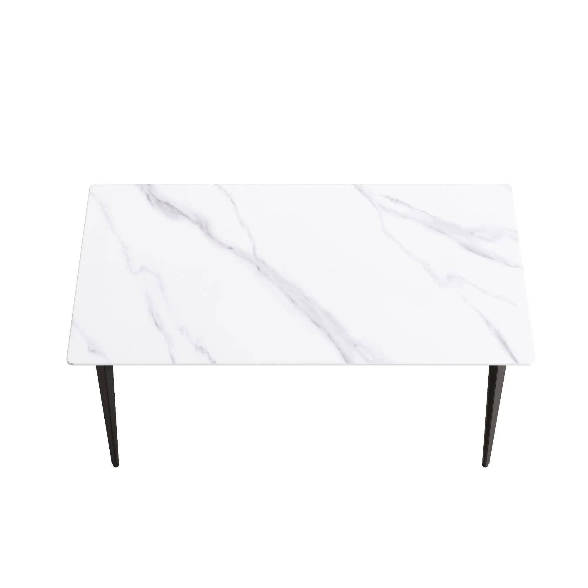 63" Modern Artificial Stone White Straight Edge Black Metal Leg Dining Table, 6 People - White / Black by Unique Piece Furniture