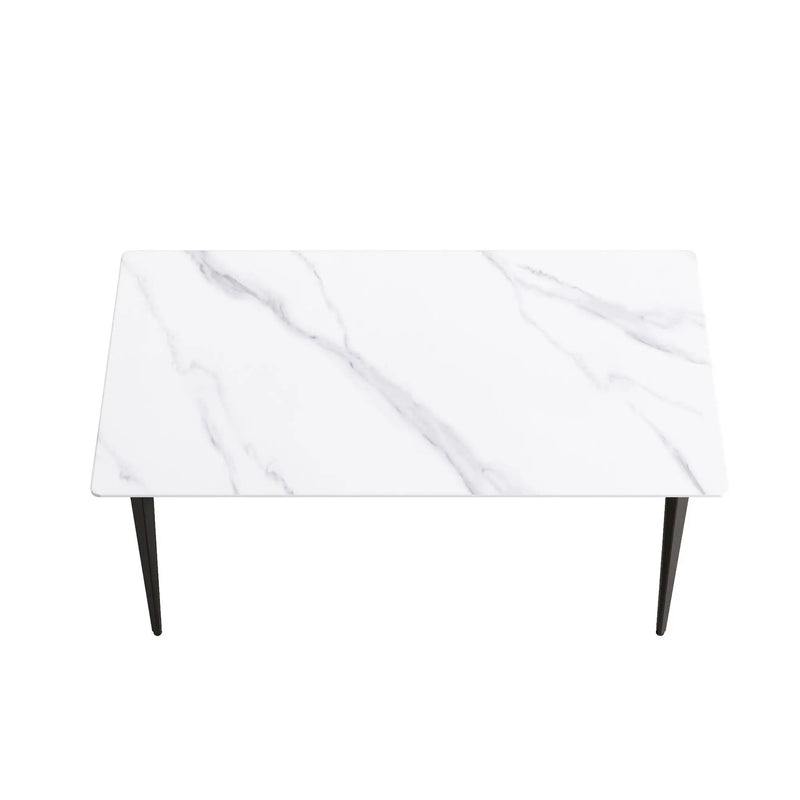 63" Modern Artificial Stone White Straight Edge Black Metal Leg Dining Table, 6 People - White / Black by Unique Piece Furniture