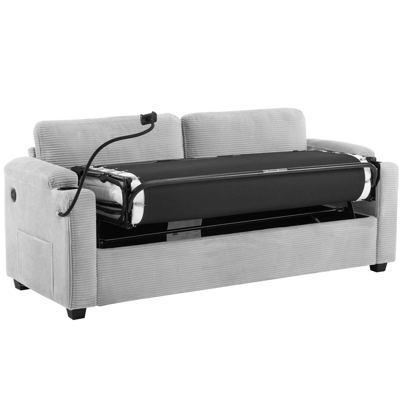 Sleeper Sofa Loveseat Sofa With Full Size Mattress, 2 USB Ports, 2 Cup Holders, 2 Side Pockets And Phone Holder by HouseOfZazla