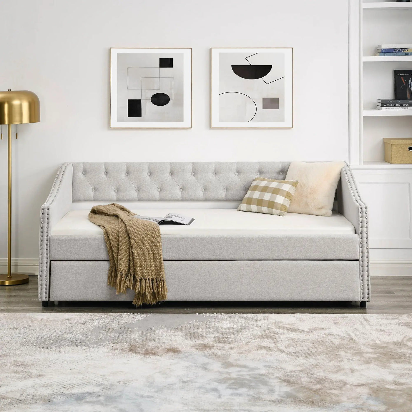 Upholstered Tufted Daybed With Drawers, Waved Arms by Unique Piece Furniture