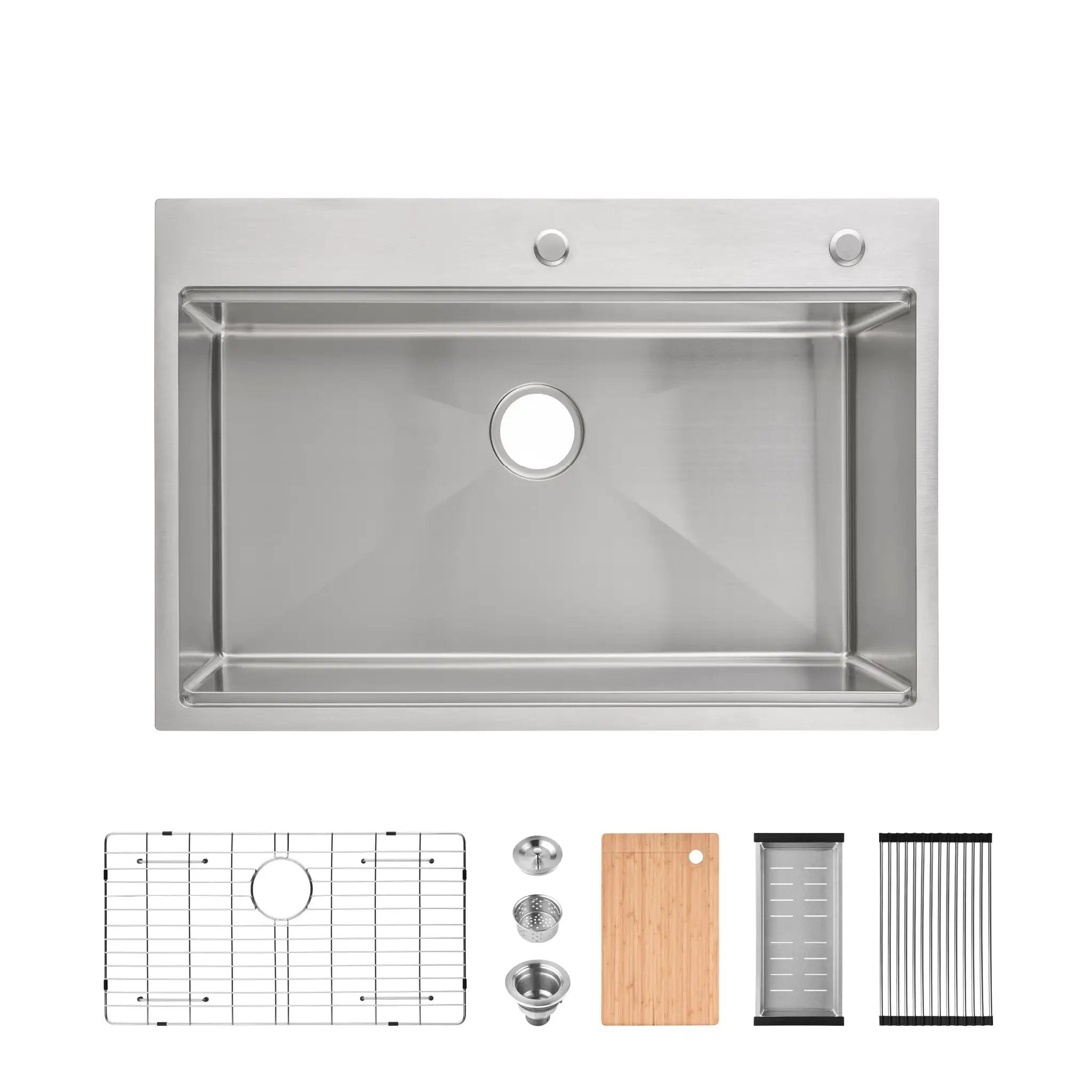 Stainless Steel Kitchen Sink, 33"x22" Single Bowl, Overmount Handmade Sink in Brushed by HouseOfZazla