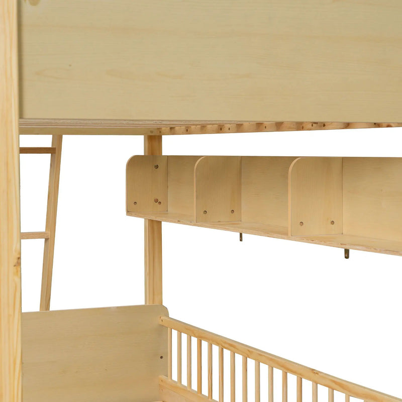 Bunk Bed With 3 Storage Shelves, Adjustable Ladder Left Or Right