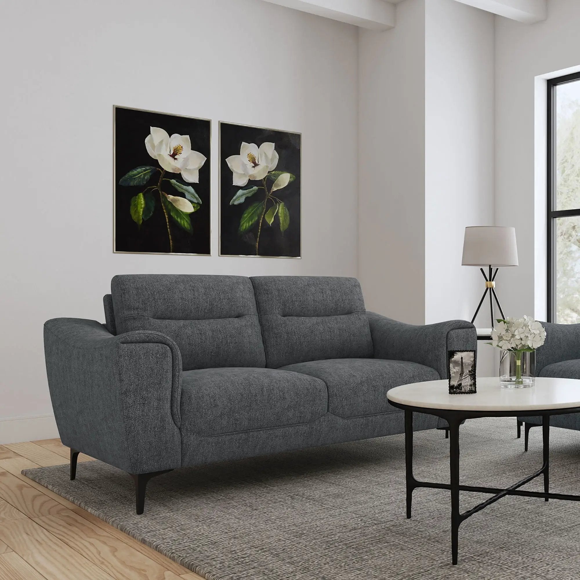 Oberle - Upholstered Sloped Track Arm Loveseat - Charcoal by HouseOfZazla