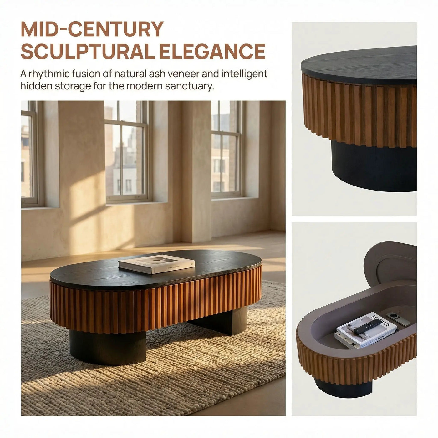Elliptical Living Room Coffee Table With Hidden Storage And Removable Tabletop by HouseOfZazla