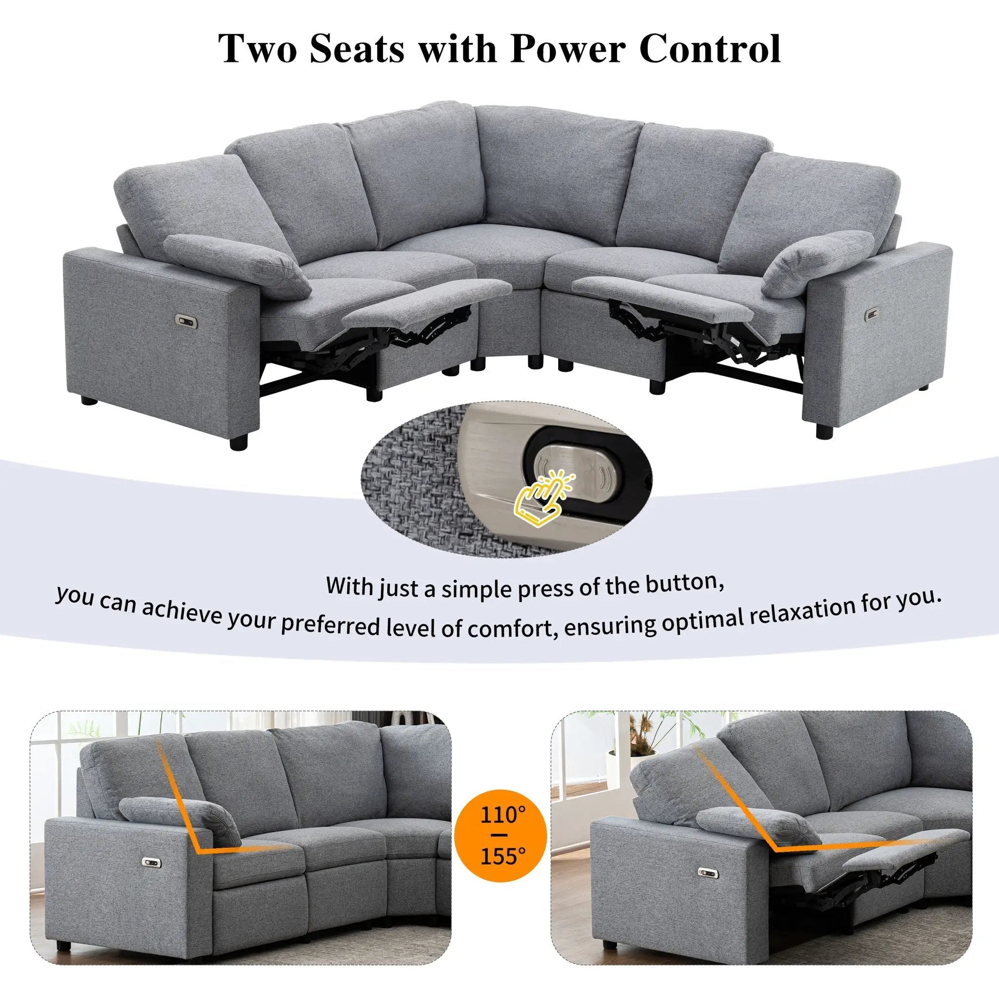 Power Recliner Sectional Sofa Home Theater Reclining Sofa With Two USB Ports, Two Storage Drawers For Living Room by Unique Piece Furniture