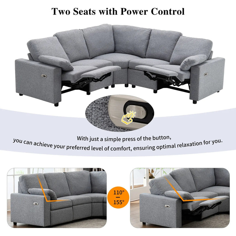 Power Recliner Sectional Sofa Home Theater Reclining Sofa With Two USB Ports, Two Storage Drawers For Living Room by Unique Piece Furniture