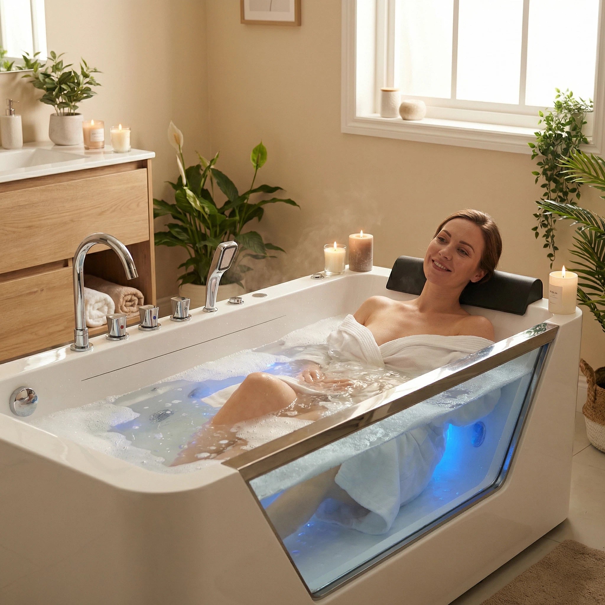 67" Whirlpool Bathtub with Hydrotherapy Jets and Glass Panel by HouseOfZazla