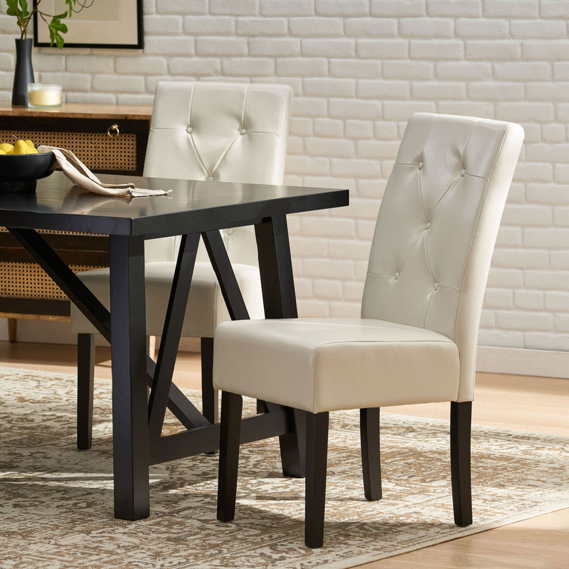 Carter 5 Tuft Dining Chair With Button Tufted Backrest And Espresso Legs - Ivory by HouseOfZazla