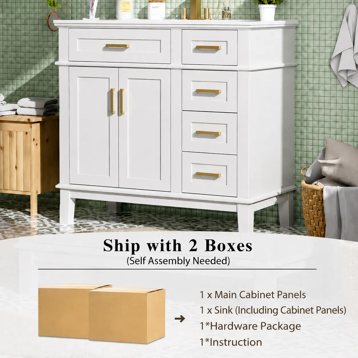 36-Inch White Modern Bathroom Vanity with Ceramic Sink by HouseOfZazla