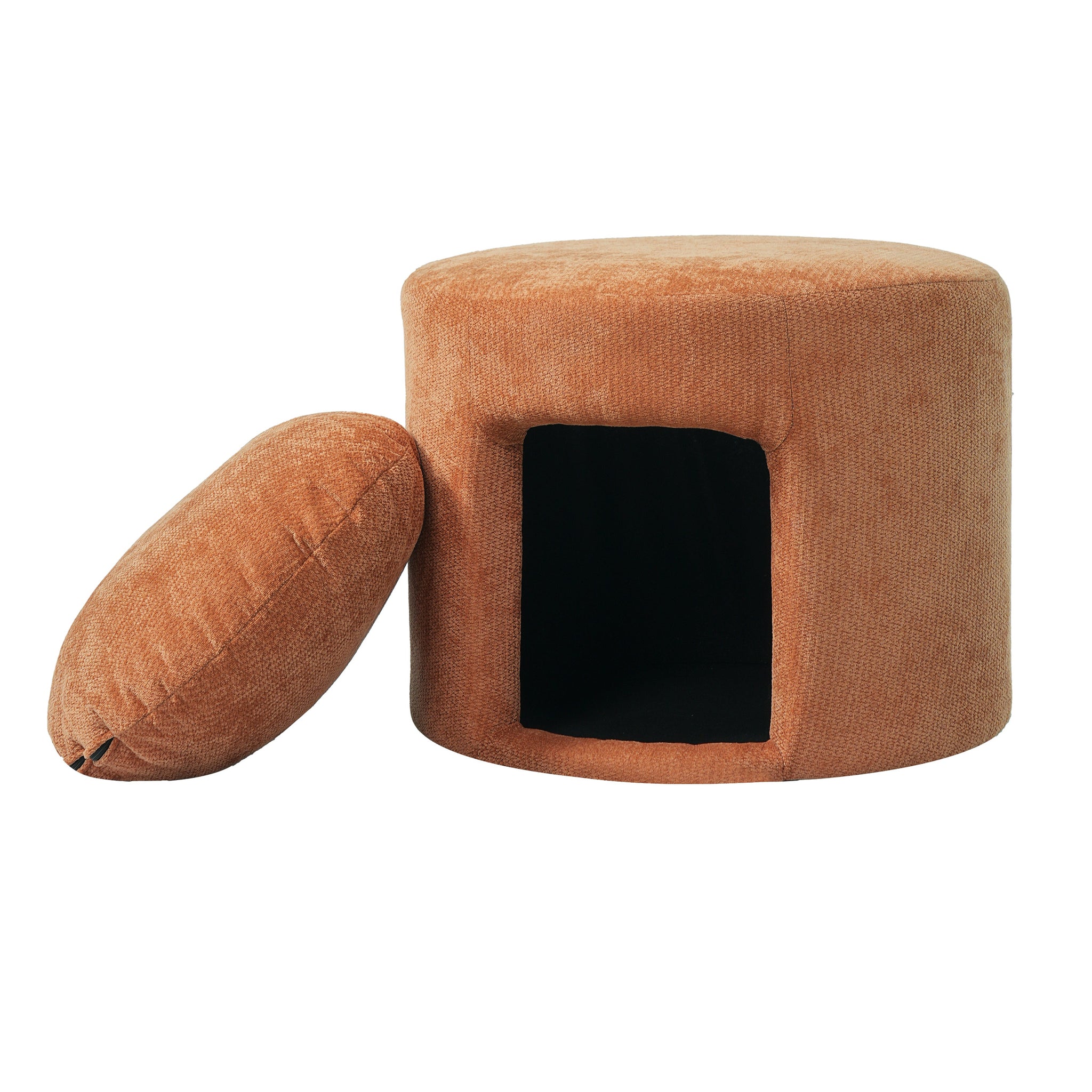 Orange Pet Friendly Ottoman with Removable Pet Cushion and Hidden Pet Nook by HouseOfZazla