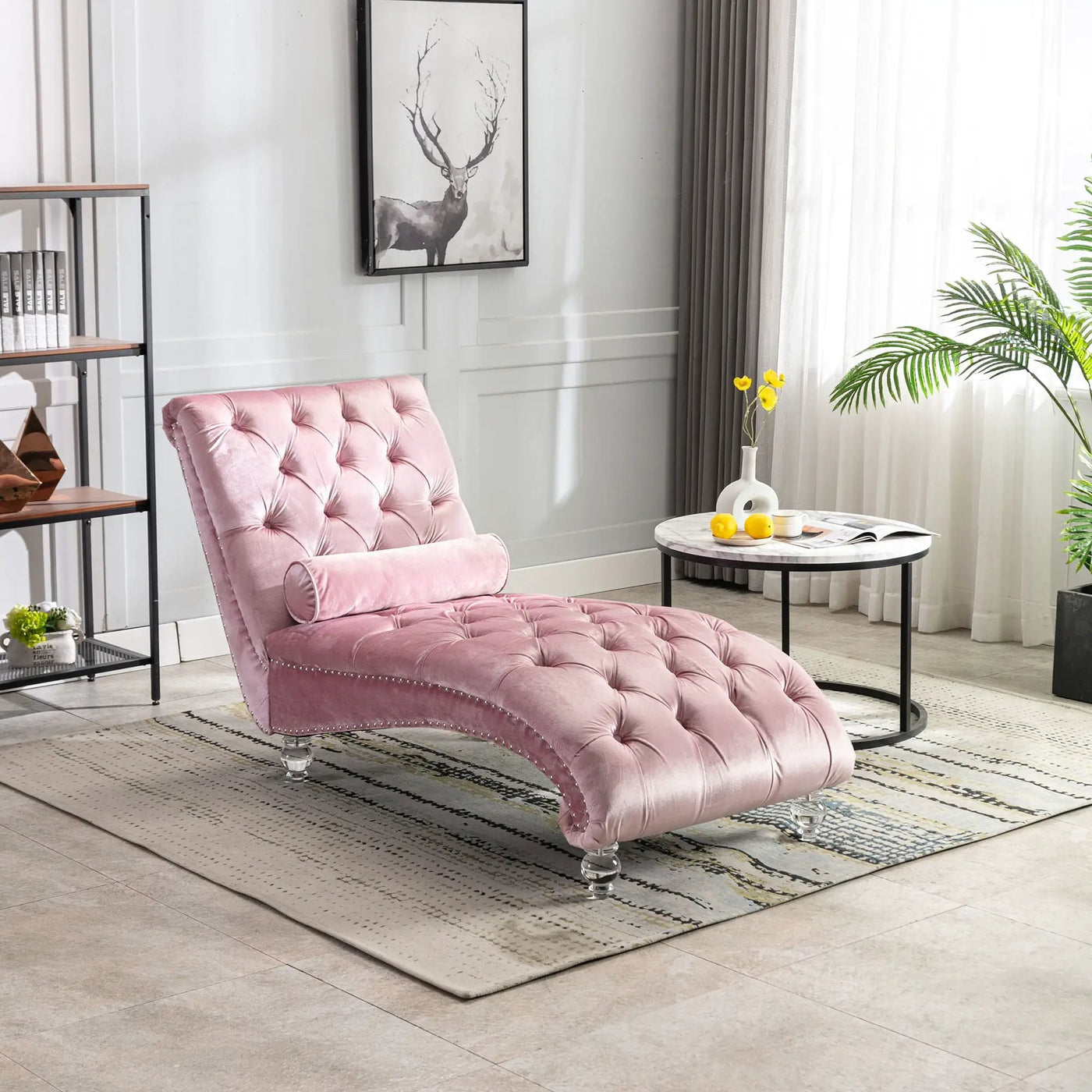 Chaise Lounge Indoor, Button Tufted Upholstered Chaise Lounge Chair With Pillow by Unique Piece Furniture