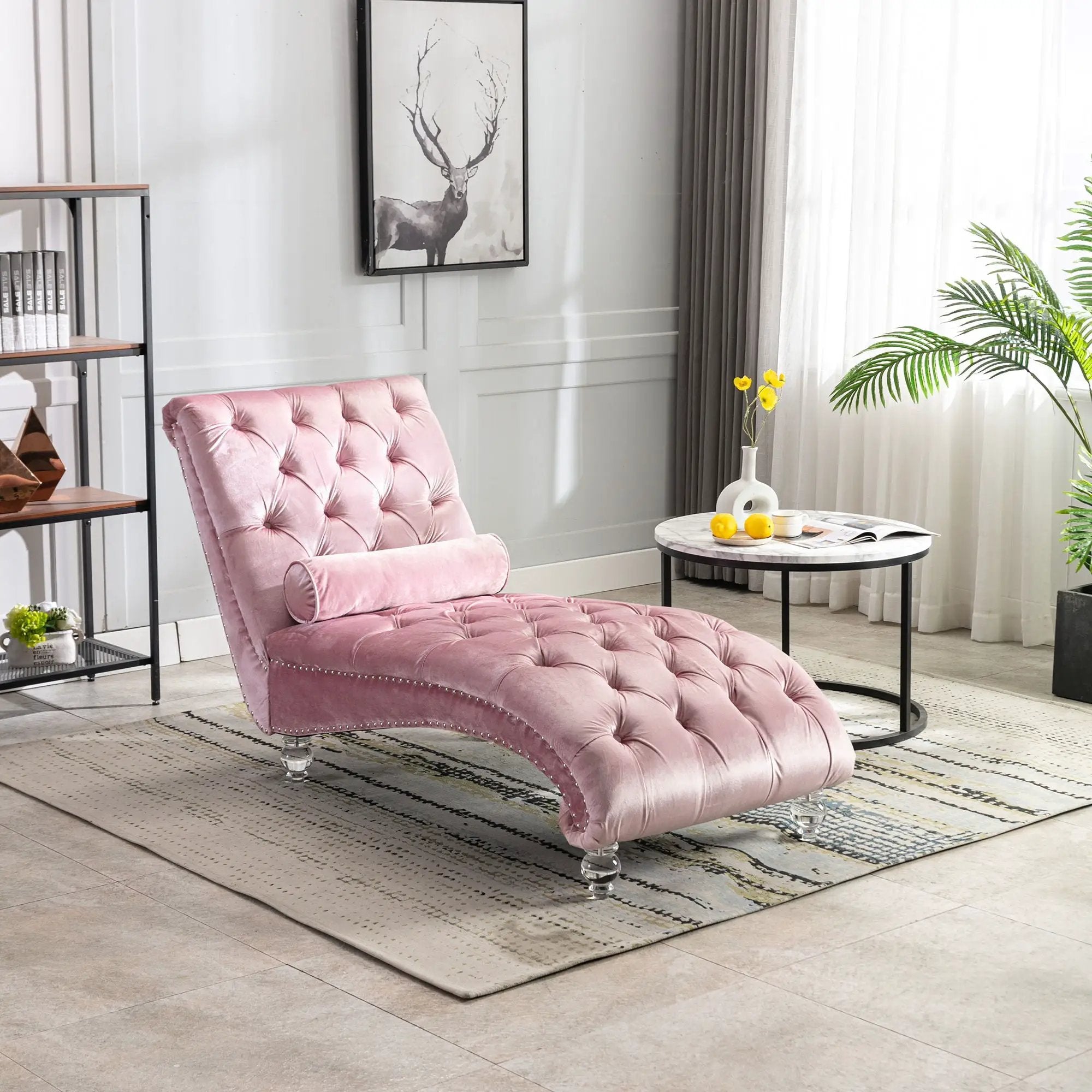 Chaise Lounge Indoor, Button Tufted Upholstered Chaise Lounge Chair With Pillow by Unique Piece Furniture